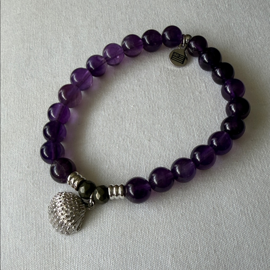 T Jazelle Amethyst Beaded Bracelet With Sterling Silver Shell Charm